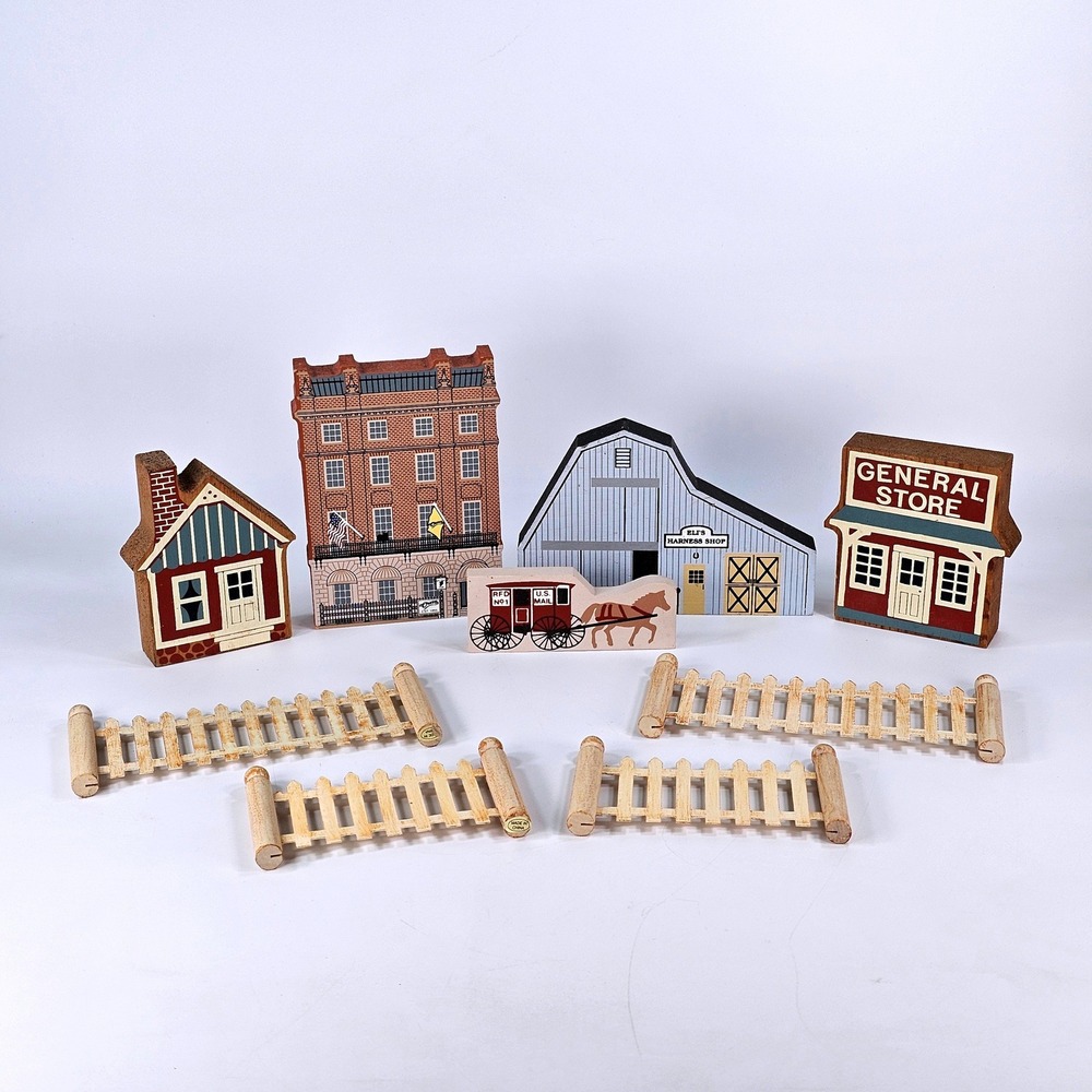 Cats Meow Village Wood Shelf Sitter Lot Hampshire House Cheers Pub Barn Fence
